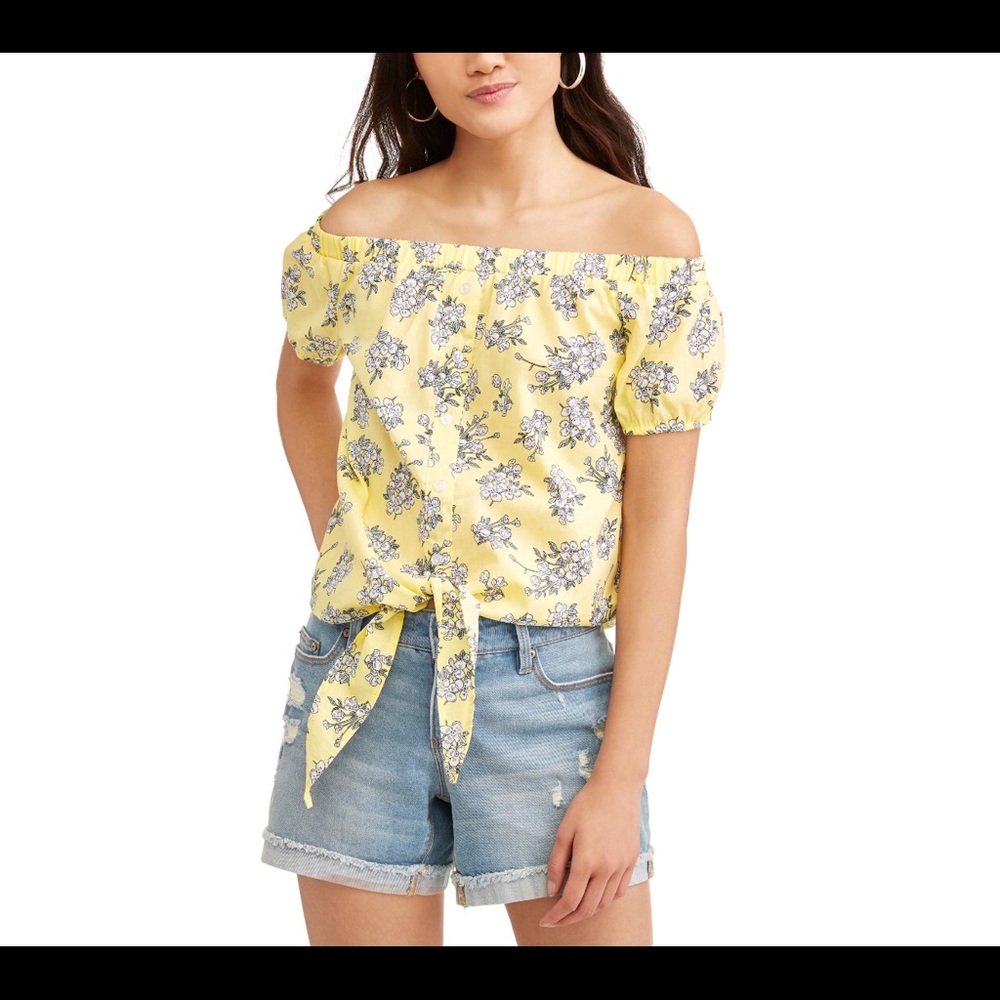 Off The Shoulder Button Tie Front Blouse